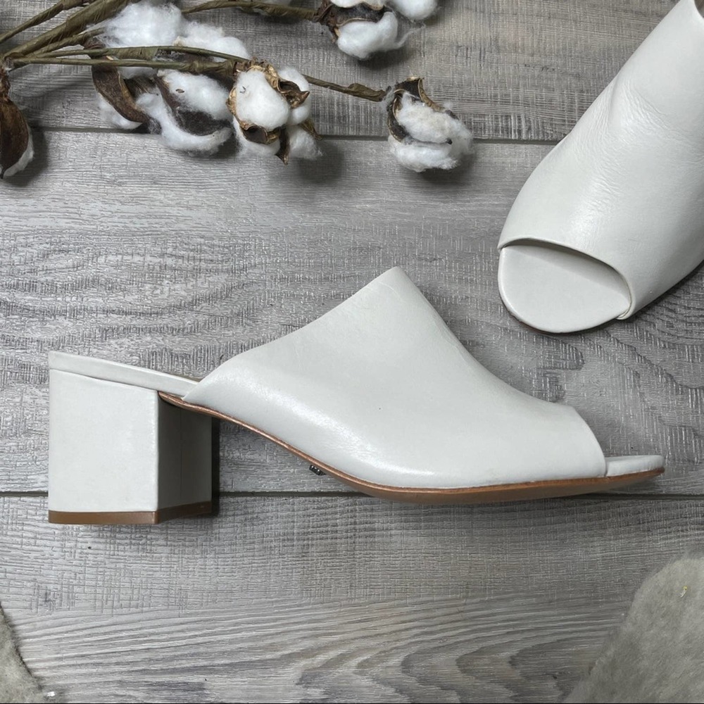 Schutz Timon Slip On Leather Block Heel Mules Pearl White Size 10M